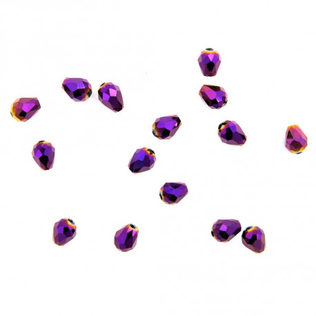 Фиолетовый, бусины стеклянные гальваника 5х7мм 15шт капля граненые Astra