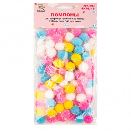 Ассорти, помпоны декоративные d1,5см 100шт синтетика Hobbius