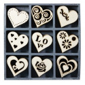 Сердечки, декоративные элементы из дерева в коробочке, 45 шт., 10,5х10,5см