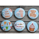 Happy birthday!!!, набор скрап-фишек для скрапбукинга 6шт. 2,5см АП