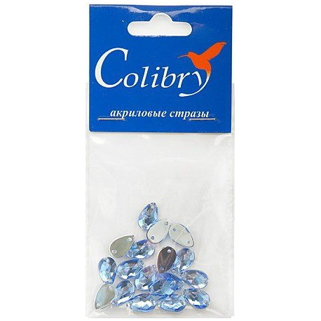 Голубой каплевидные, стразы акриловые пришивные 6х10мм 18шт Colibry