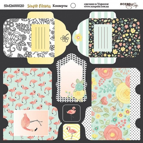 Конверты Simple Flowers, лист двухсторонней бумаги 20х20см, 190гр/м Scrapmir