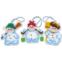 Новогодние игрушки "Снеговички", набор для рукоделия, 7,5х7см(3шт), нитки 10цветов Риолис