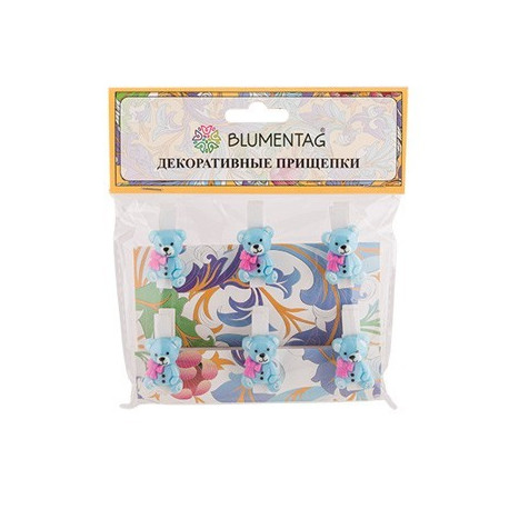 Голубые мишки, декоративные прищепки 3,5х0,7мм 6шт Blumentag
