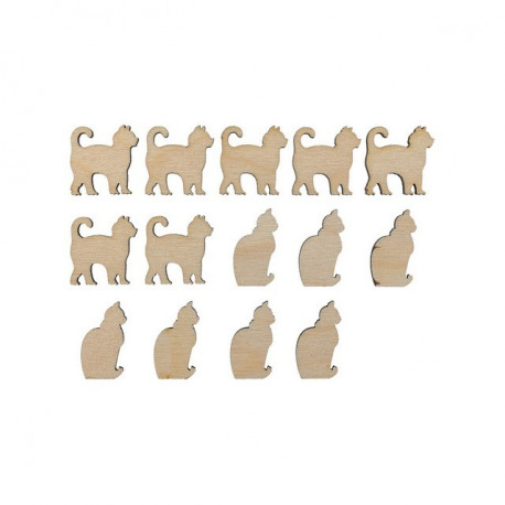 Кошки, мини набор заготовок для декорирования фанера 3мм 1,8х2см 14шт Mr.Carving
