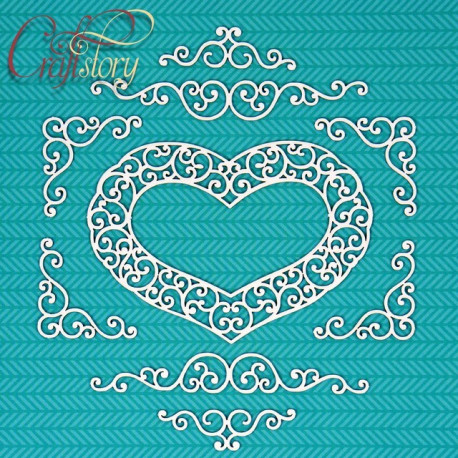 Сердечко с завитками, чипборд 12х15см CraftStory