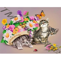 Котята, набор для изготовления мозаики круглыми стразами 20х24см 18цв. частичная выкладка