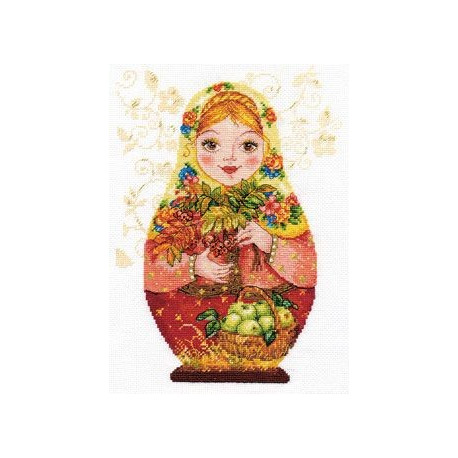 Матрешки.Осенняя краса, набор для вышивания крестиком 19х26см 36цветов Алиса