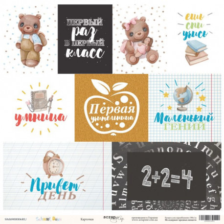 Карточки (RU) из коллекции School Days, лист односторонней бумаги 30х30см, 190гр/м Scrapmir