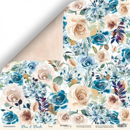 Розы из коллекции Blue&Blush, лист двусторонней бумаги 30х30см, 190гр/м Scrapmir