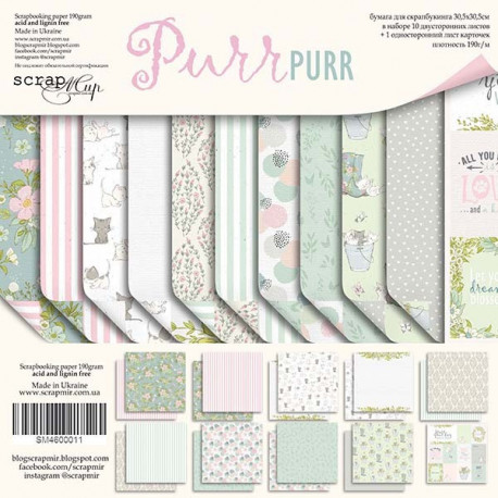 Purr Purr, набор двусторонней бумаги 30х30см, 190гр/м, 10+1листов Scrapmir