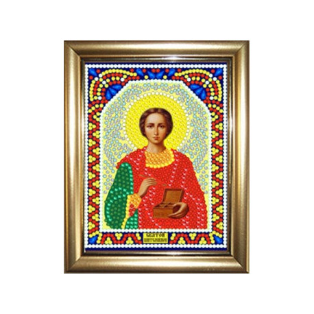 Пантелеймон, набор для изготовления иконы круглыми стразами 10,5х14,5см 9цв. рамка в наборе