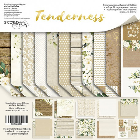 Tenderness, набор двусторонней бумаги 20х20см, 190гр/м, 11листов Scrapmir