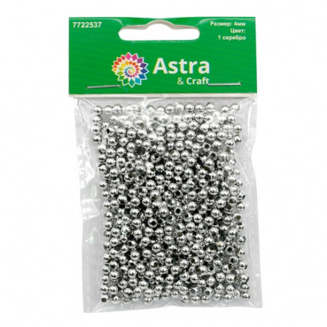 Серебро, бусины металлик 4мм 15гр(440+/-20шт) круглые акрил Astra