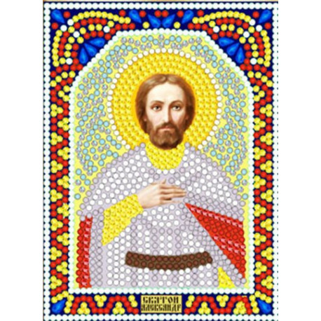 Александр, набор для изготовления иконы круглыми стразами 10,5х14,5см 9цв. рамка в наборе