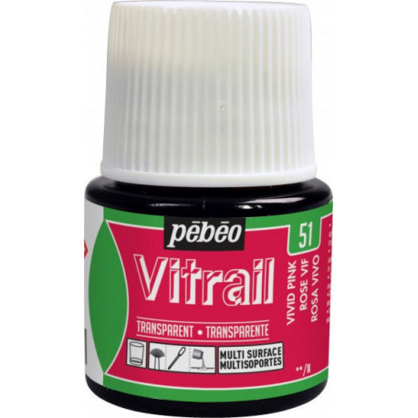 Ярко-Розовый, краска лаковая прозрачная по стеклу и металлу Vitrail 45мл PEBEO +t!