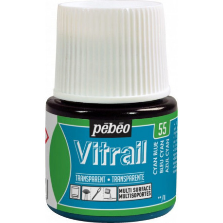 Циан Синий, краска лаковая прозрачная по стеклу и металлу Vitrail 45мл PEBEO +t!