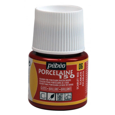 Алый, краска глянцевая по фарфору и керамике Porcelaine 150 под обжиг 45мл PEBEO +t!