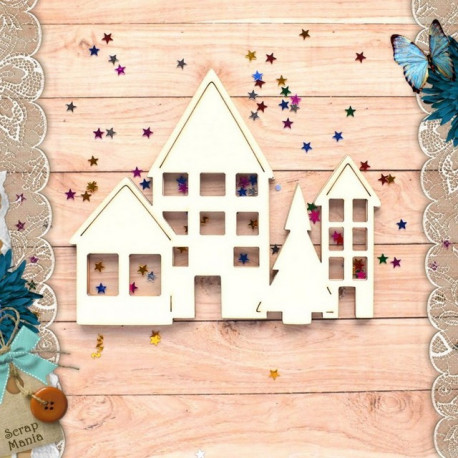 Новогодние Домики с елкой большой Новогодние традиции, шейкер 9х11см CraftStory