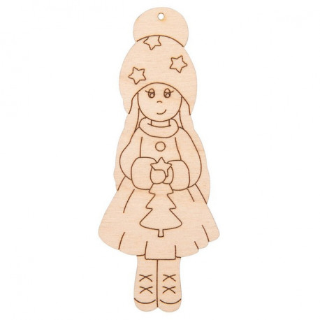 Девочка с елкой, заготовка для декорирования фанера 3мм 9х3,5см Mr.Carving