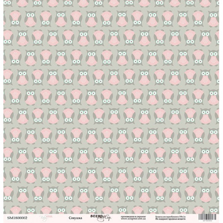 Совушка из коллекции Baby Girl, лист односторонней бумаги 30х30см, 190гр/м Scrapmir